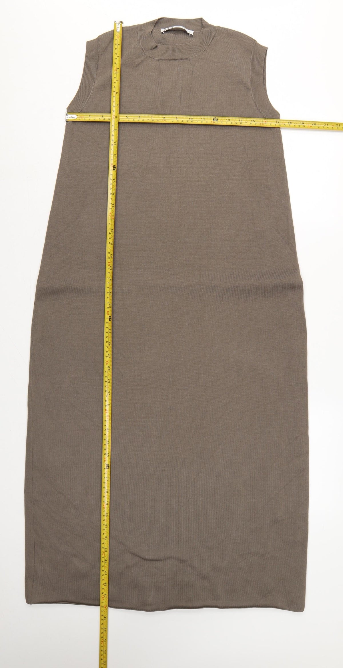 Zara Women Brown M Long Sleeveless Knit Tank Dress Crew Neck
