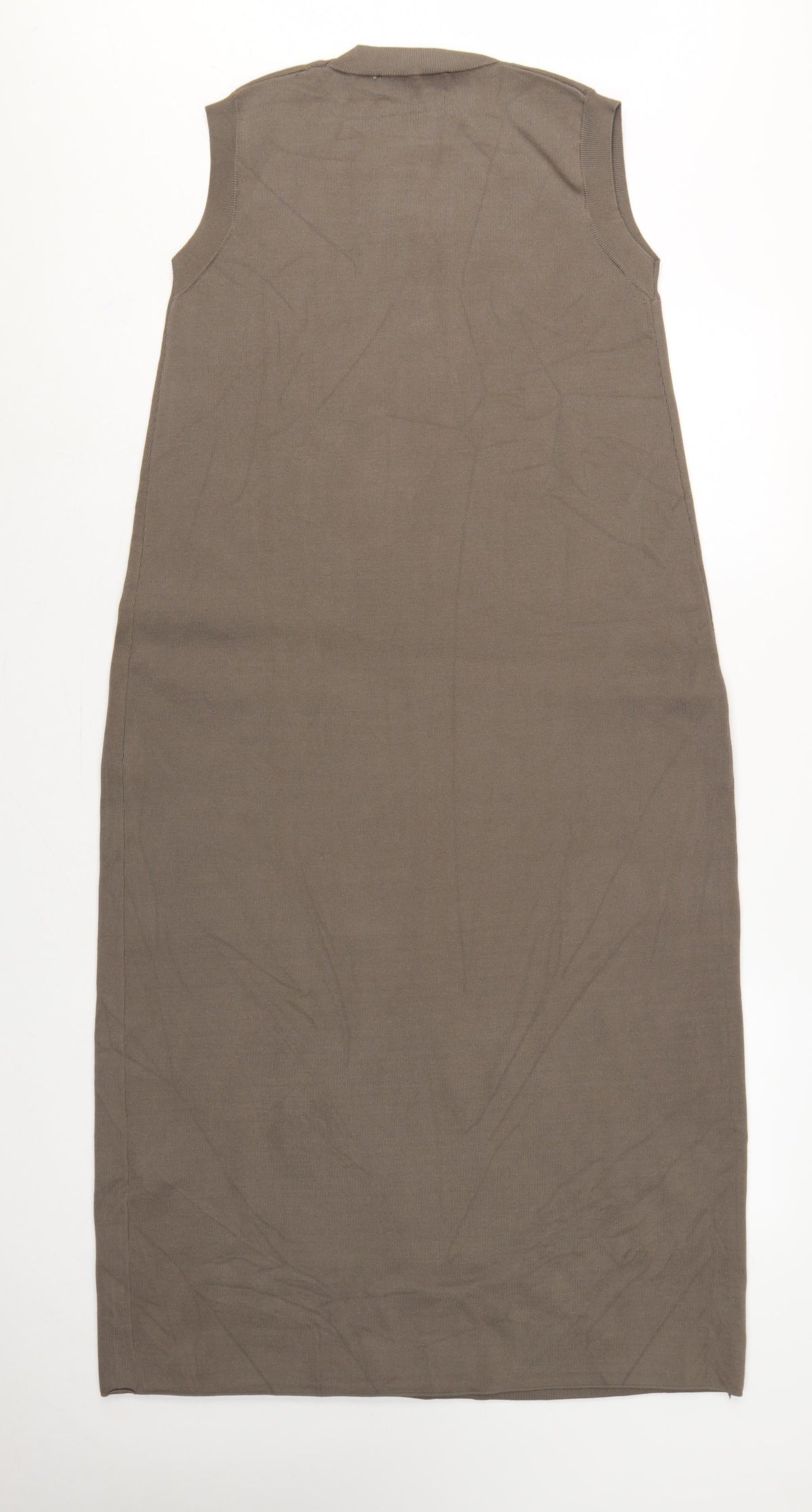 Zara Women Brown M Long Sleeveless Knit Tank Dress Crew Neck