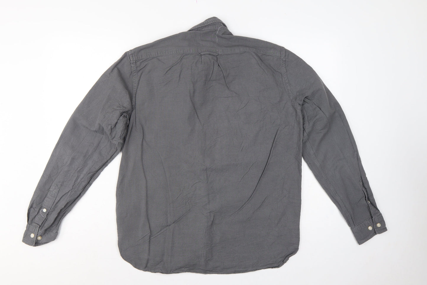 H&M Men Grey M Regular Fit Cotton Button-Down Long Sleeve Shirt