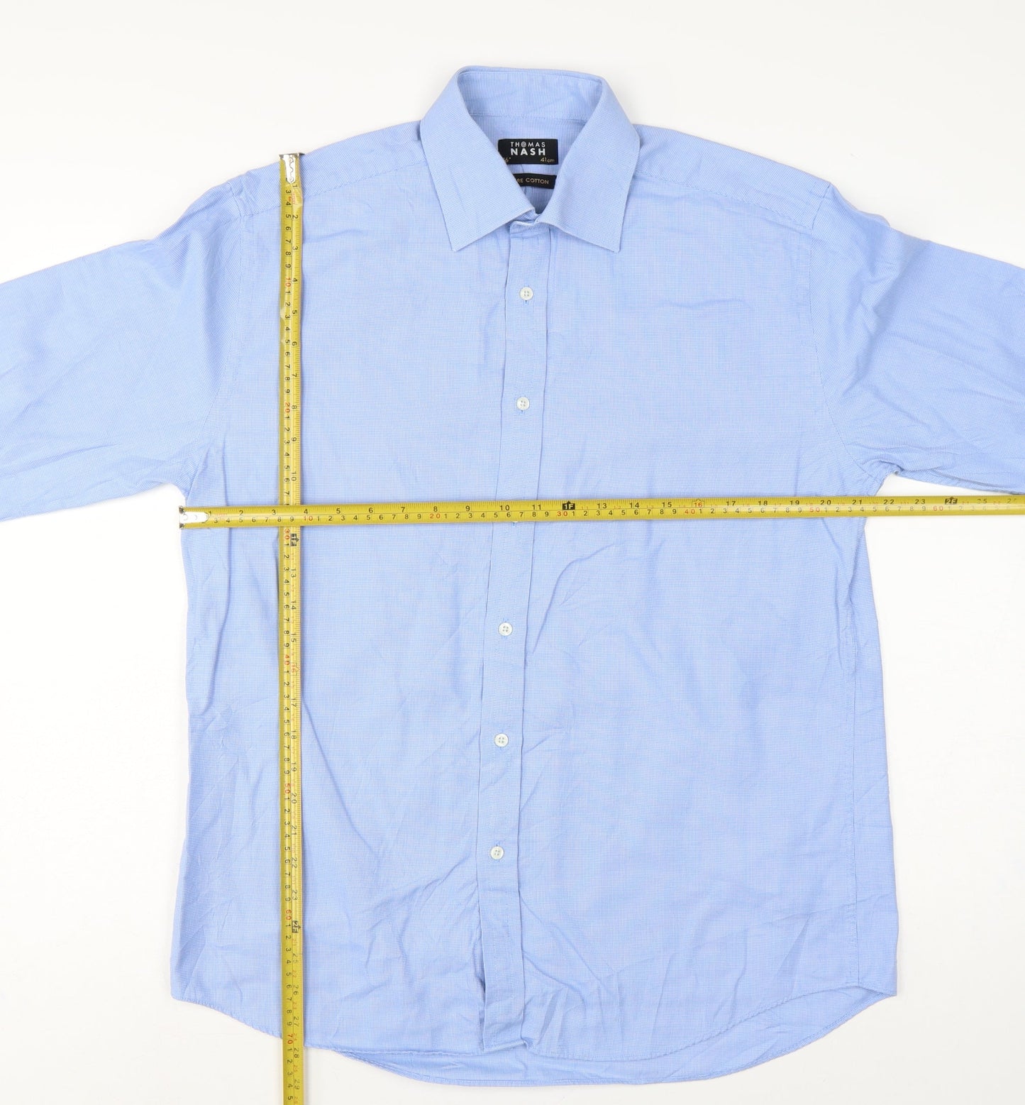 Thomas Nash Men Blue 16 41cm Pure Cotton Gingham Formal Shirt