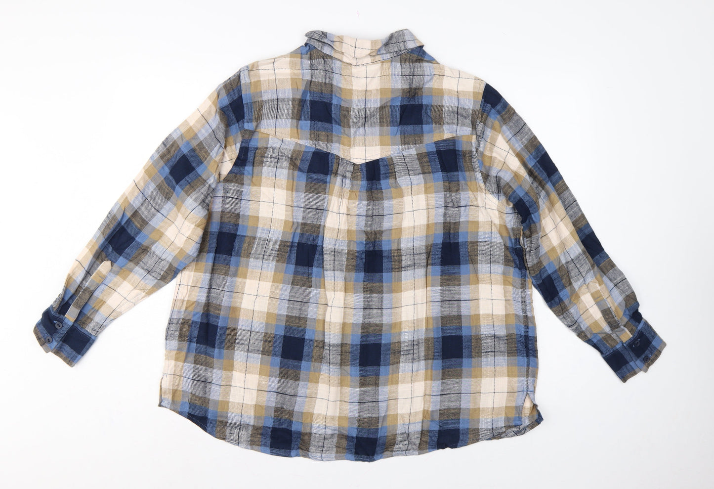 Marks & Spencer Women’s Blue Plaid Cotton Basic Button-Up Shirt UK 16