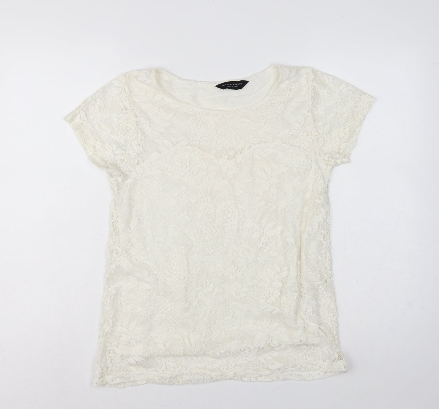 Dorothy Perkins Women Ivory Lace Floral Cap Sleeve Top UK 14