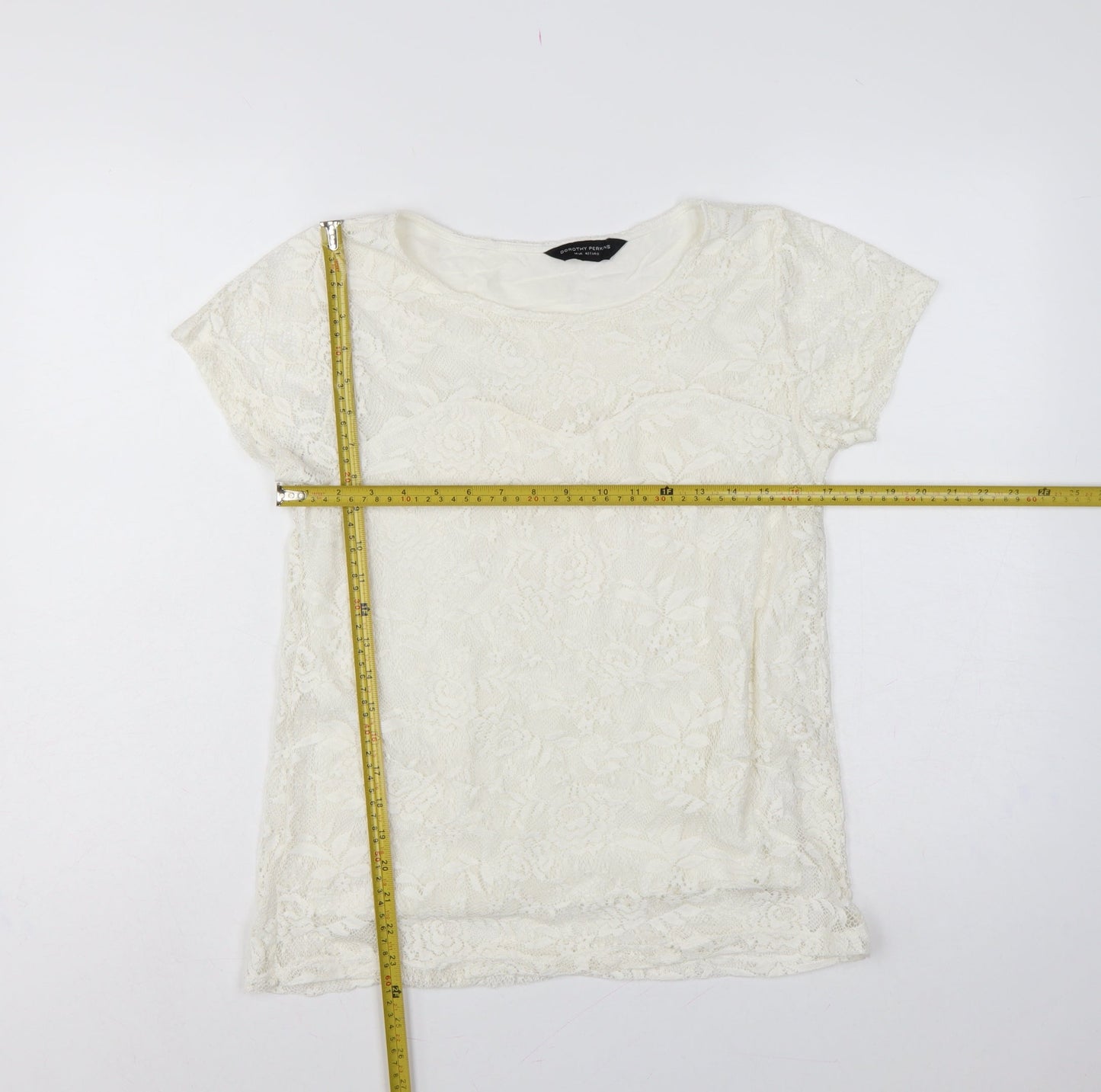 Dorothy Perkins Women Ivory Lace Floral Cap Sleeve Top UK 14