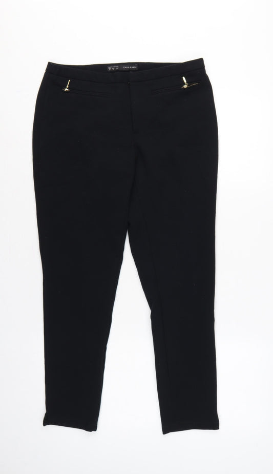 Zara Women Black UK 12 Slim Tapered Zip Pocket Dress Trousers