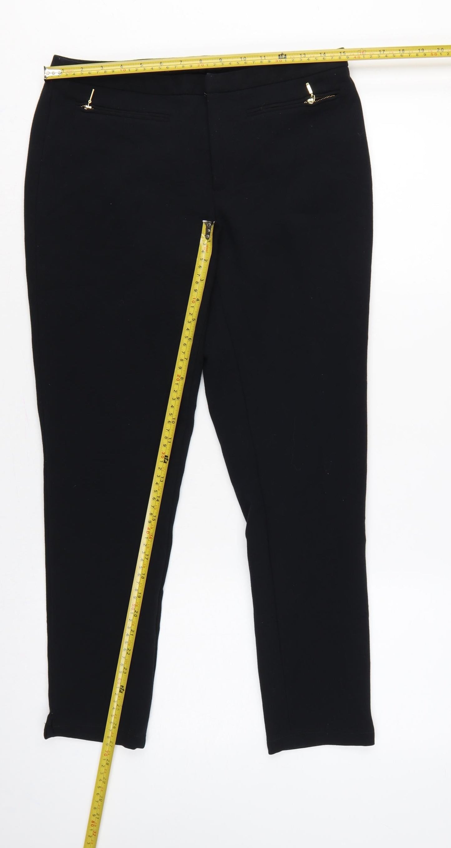 Zara Women Black UK 12 Slim Tapered Zip Pocket Dress Trousers