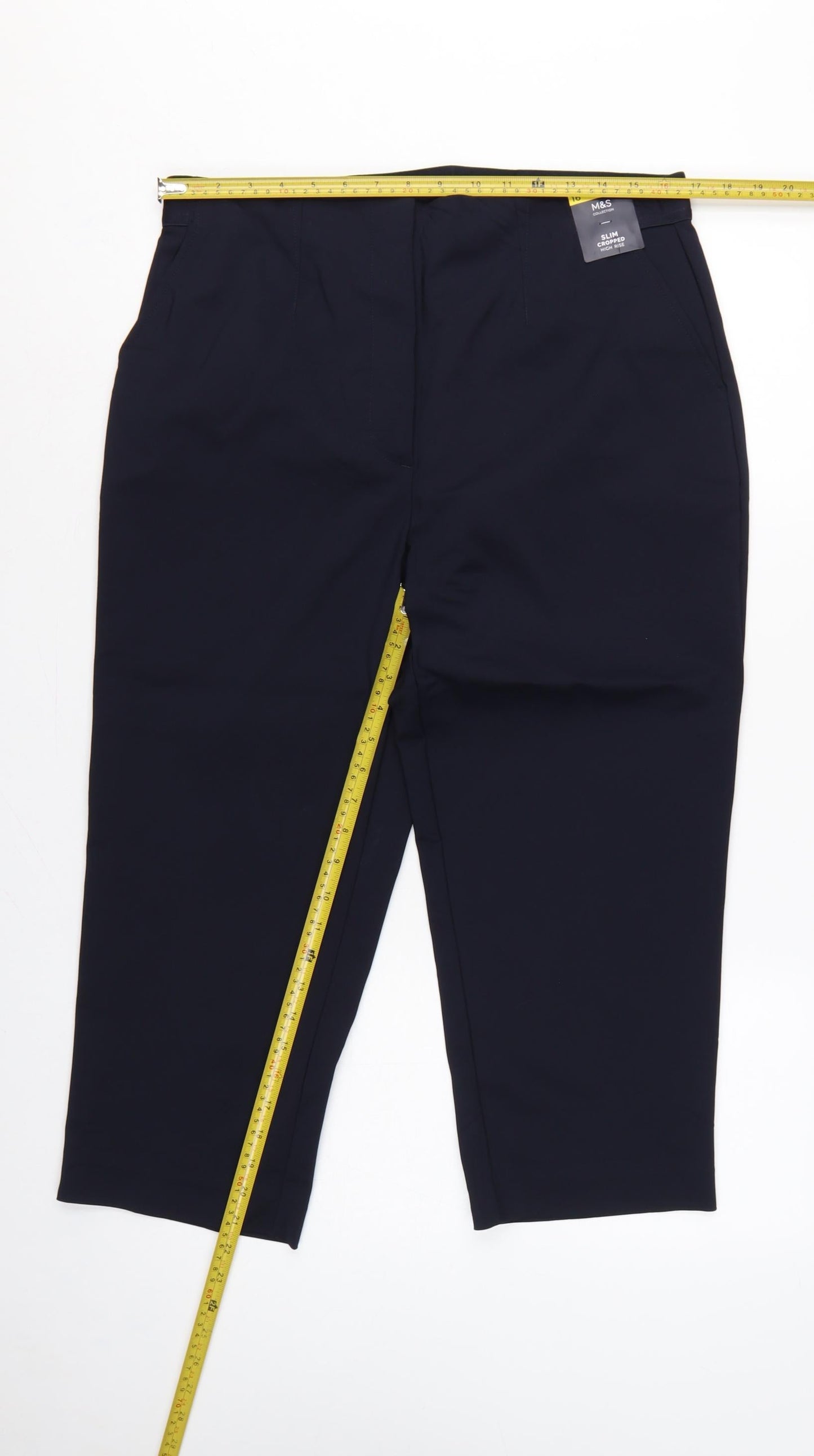 M&S Women’s Navy Blue Size 16 Slim Cropped High Rise Trousers