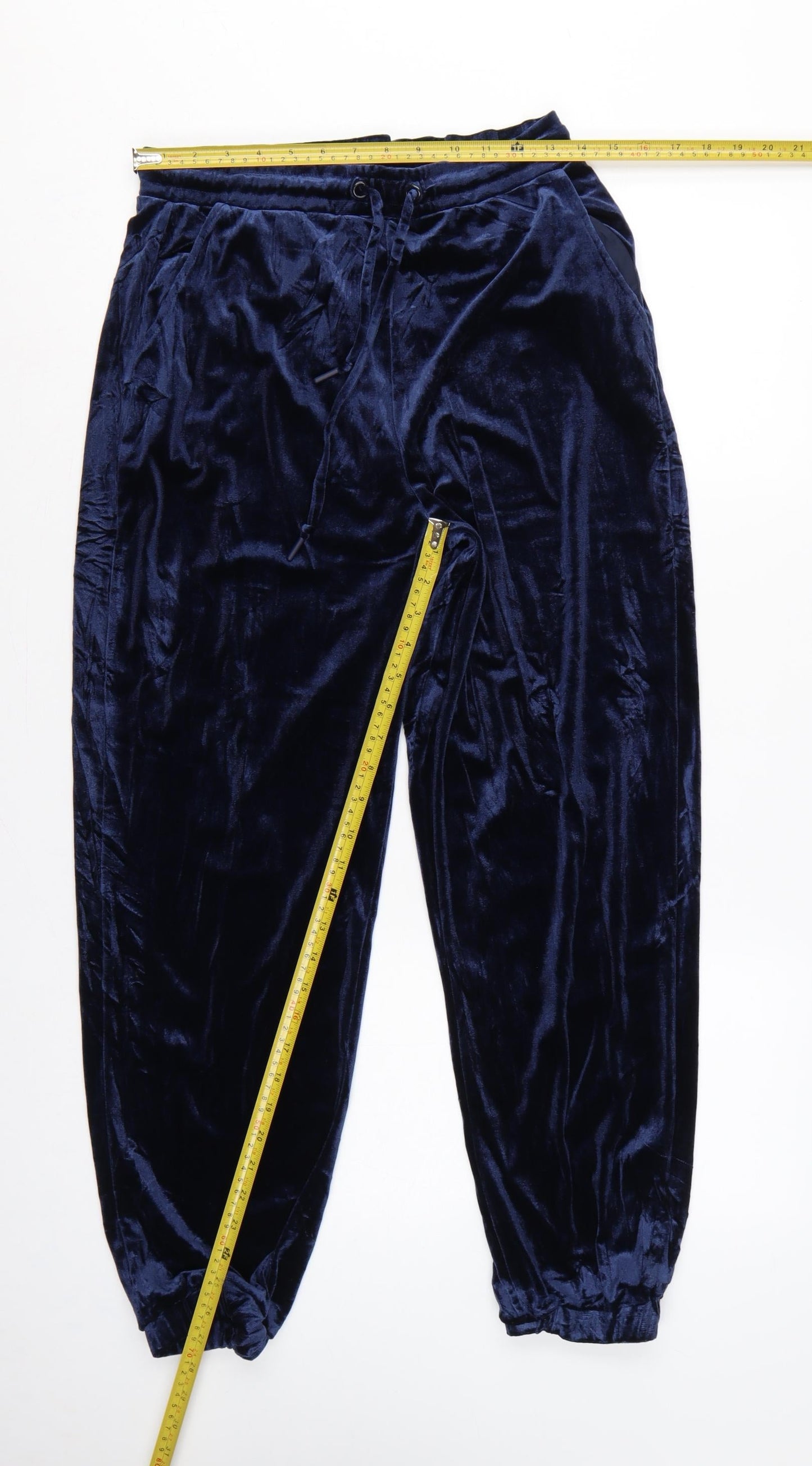 Stradivarius Women’s Blue Velvet Jogger Trousers Size L Elastic Waist