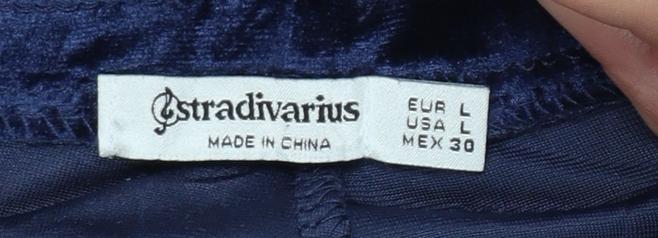 Stradivarius Women’s Blue Velvet Jogger Trousers Size L Elastic Waist