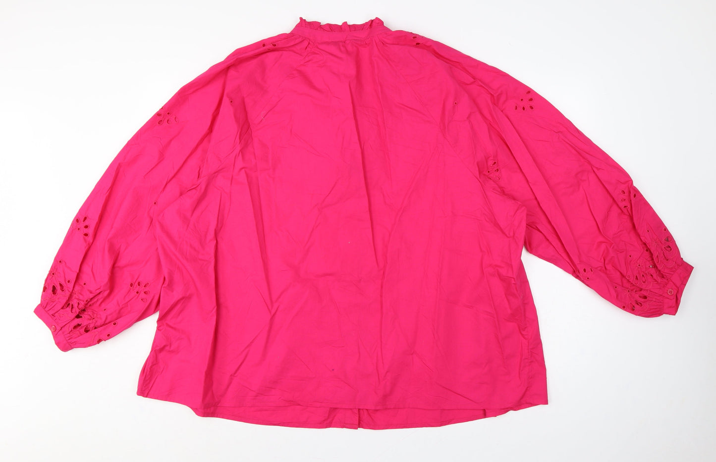 Marks and Spencer Women Pink UK 24 Embroidered Ruffle Button-Up Blouse