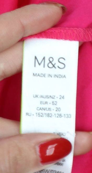 Marks and Spencer Women Pink UK 24 Embroidered Ruffle Button-Up Blouse