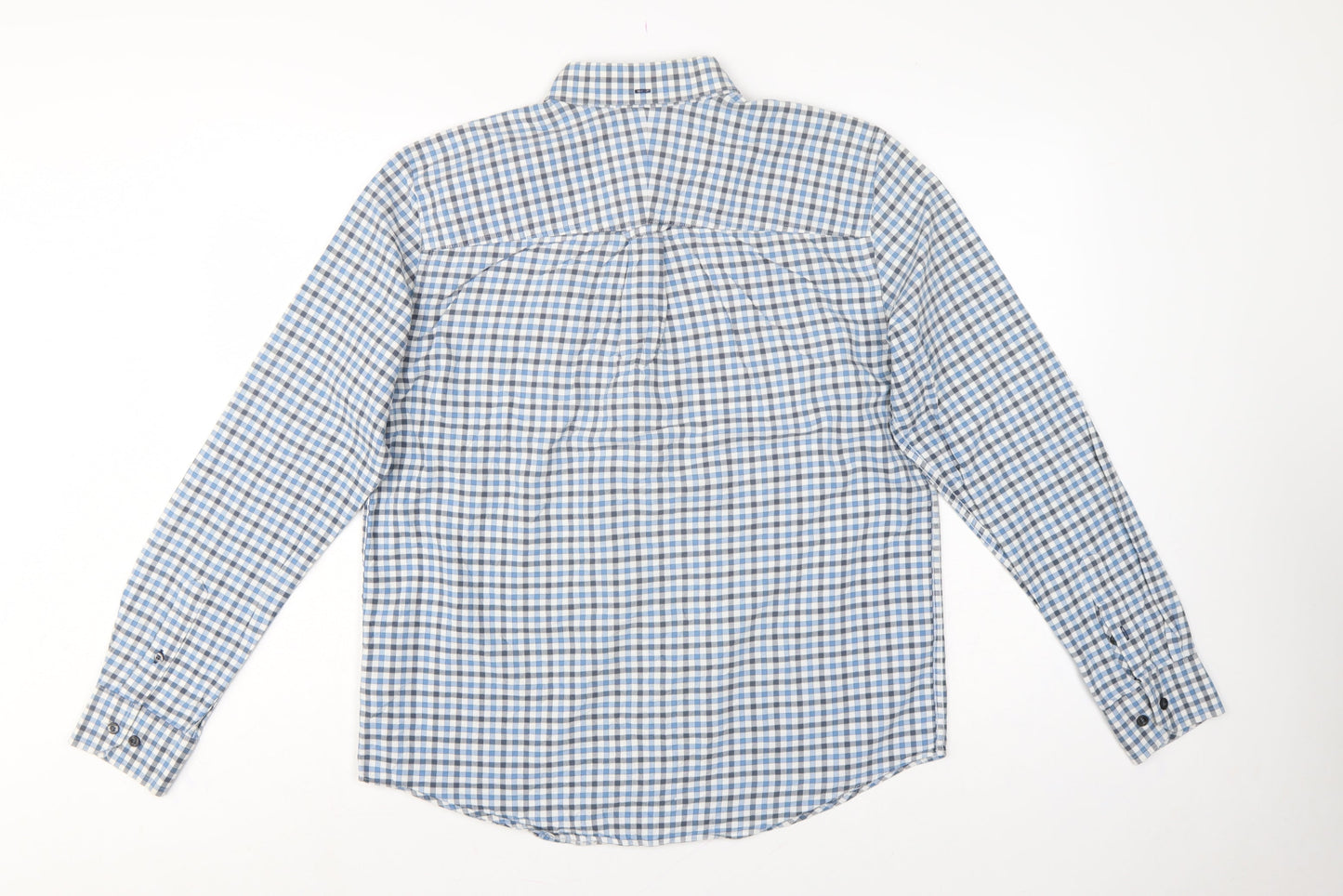 John Lewis Men Blue White Check Cotton Oxford Button-Up Shirt M