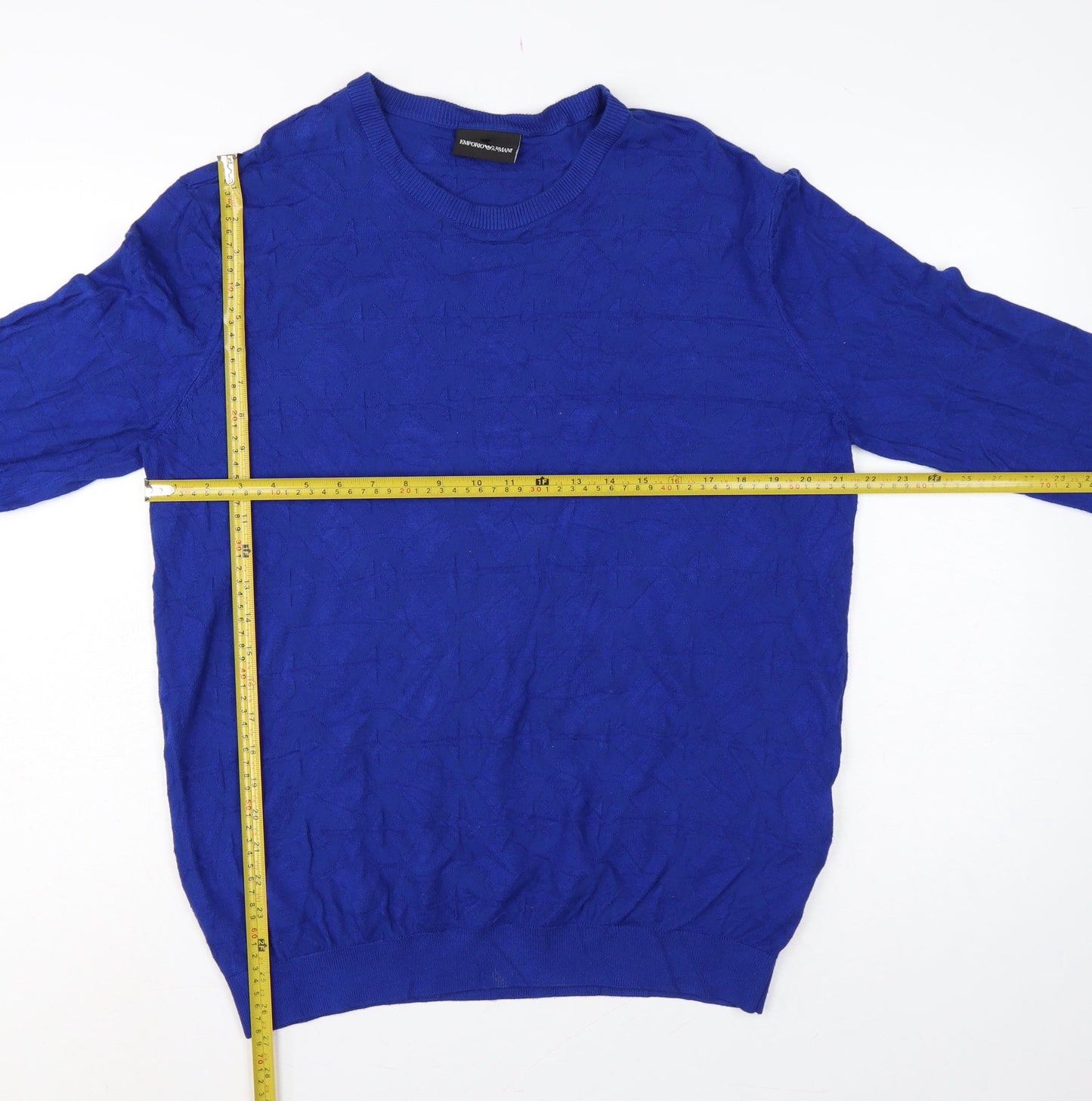 Emporio Armani Men's Blue L Geometric Knit Crew Neck Pullover Jumper