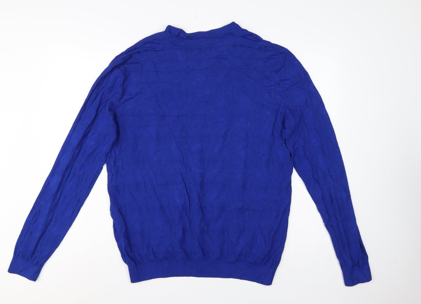 Emporio Armani Men's Blue L Geometric Knit Crew Neck Pullover Jumper
