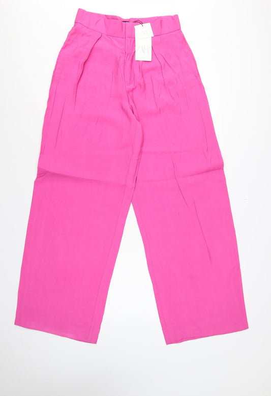Zara Unisex Adults Pink M Wide-Leg High Rise Dress Trousers