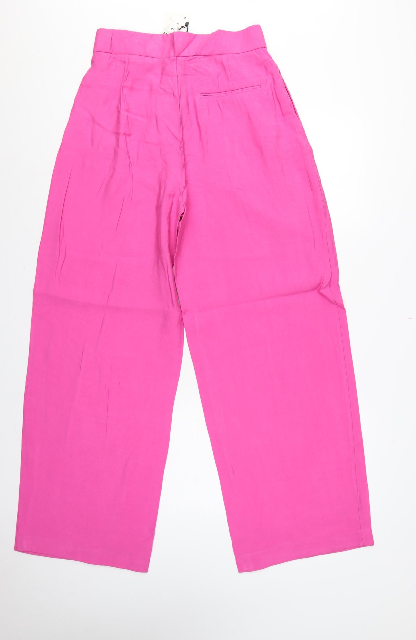 Zara Unisex Adults Pink M Wide-Leg High Rise Dress Trousers