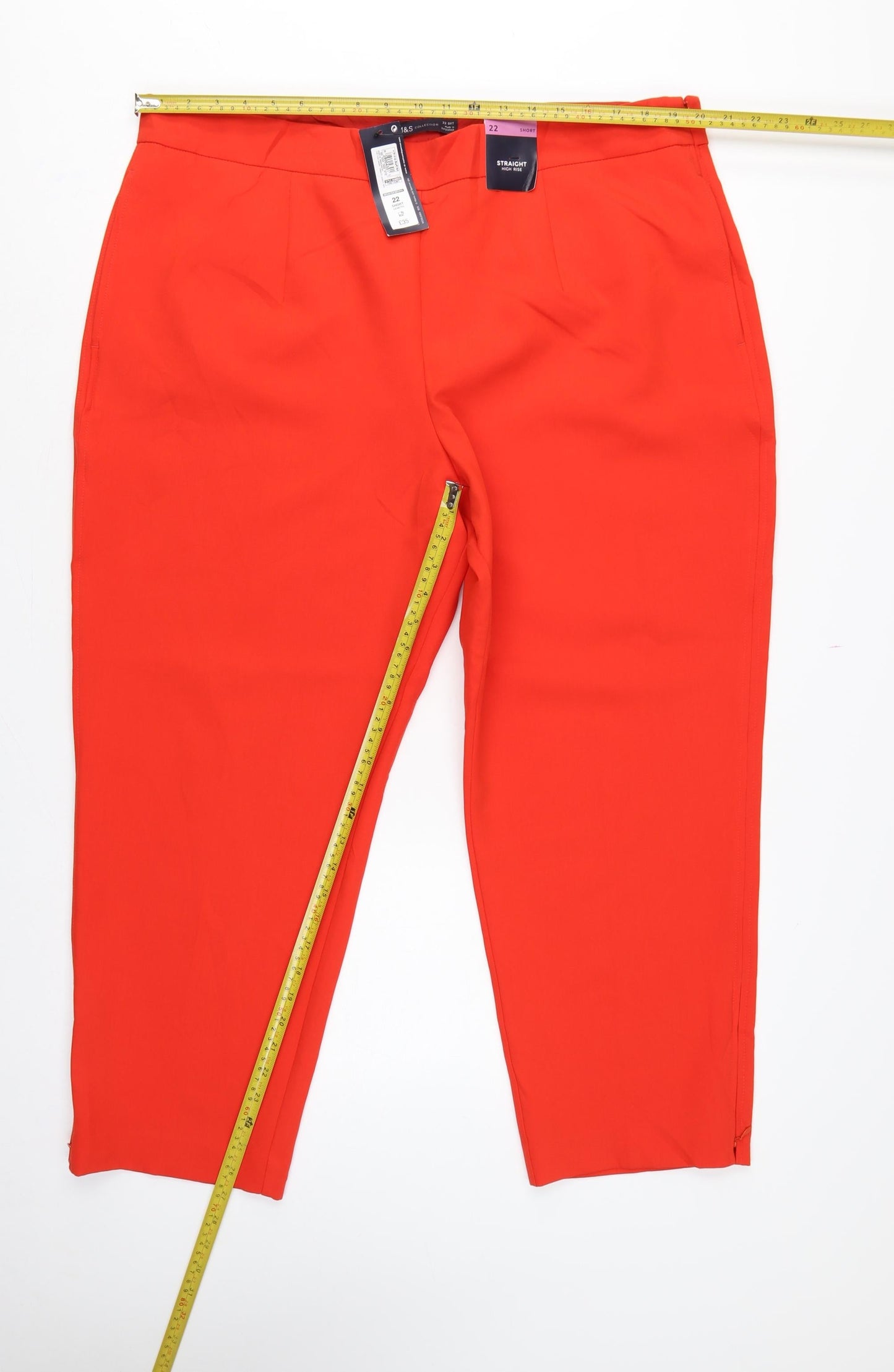 Marks & Spencer Unisex Red Size 22 Straight High Rise Trousers