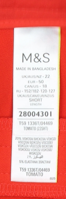Marks & Spencer Unisex Red Size 22 Straight High Rise Trousers