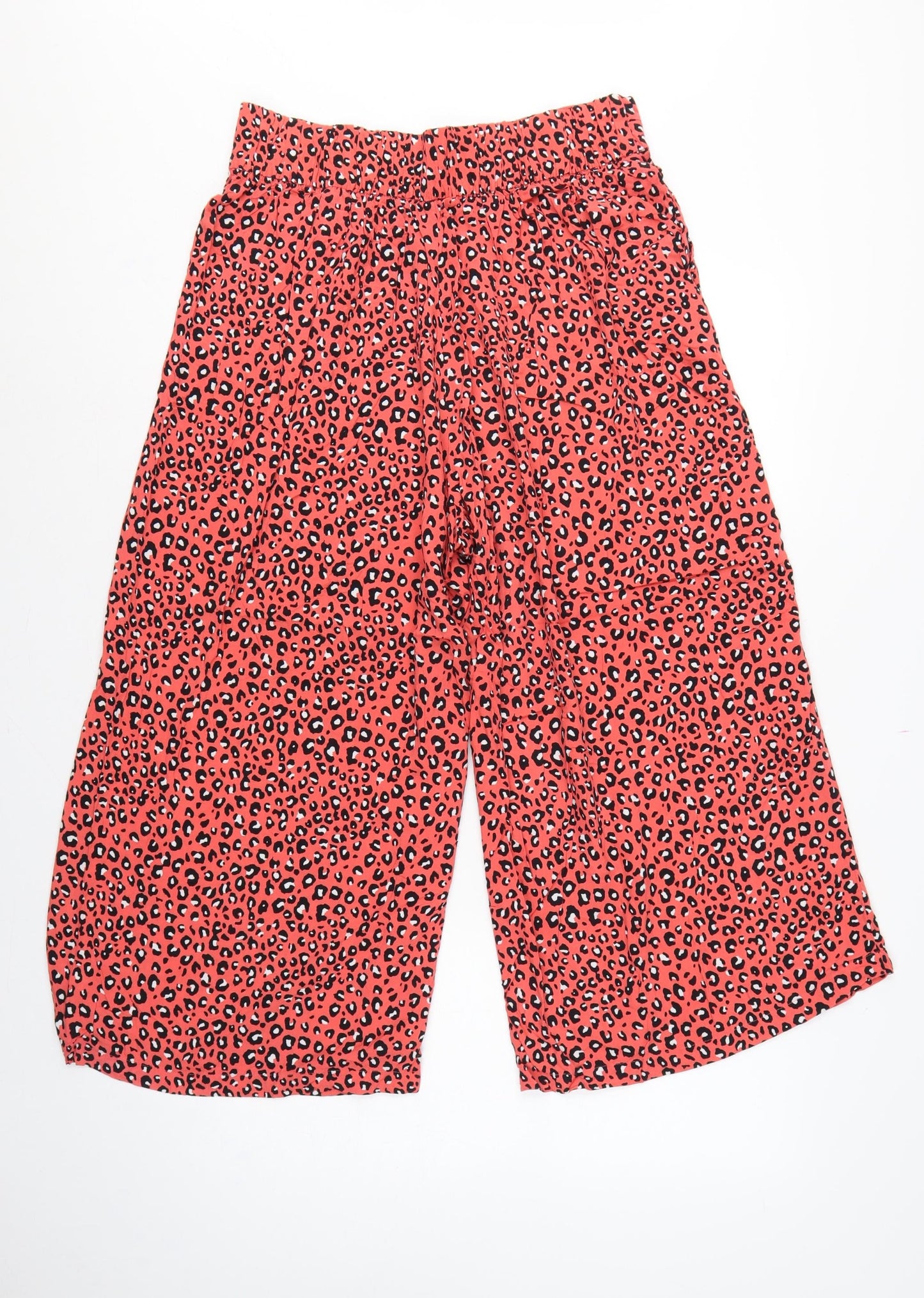 Marks and Spencer Women Orange Leopard Print Wide-Leg Trousers UK 12