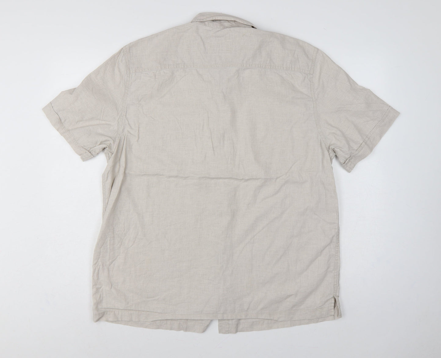 Stone Bay Men's Beige M Linen Cotton Short Sleeve Button-Up Shirt