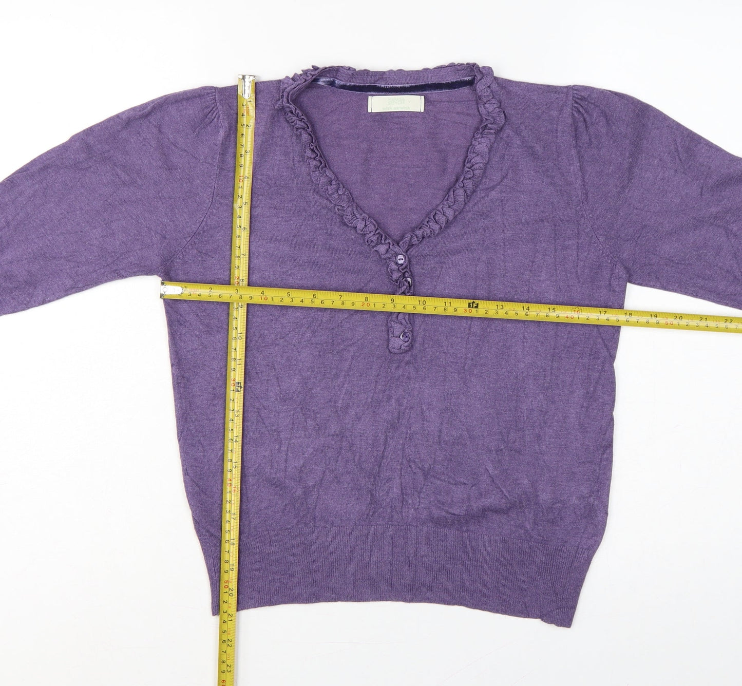 Marks and Spencer Women Purple UK 12 Henley V-Neck Ruffle Knit Jumper
