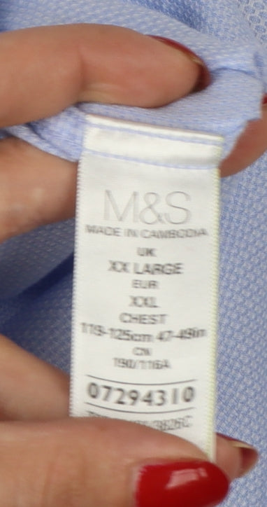 Marks and Spencer Men Blue XL Cotton Long Sleeve Formal Dress Shirt