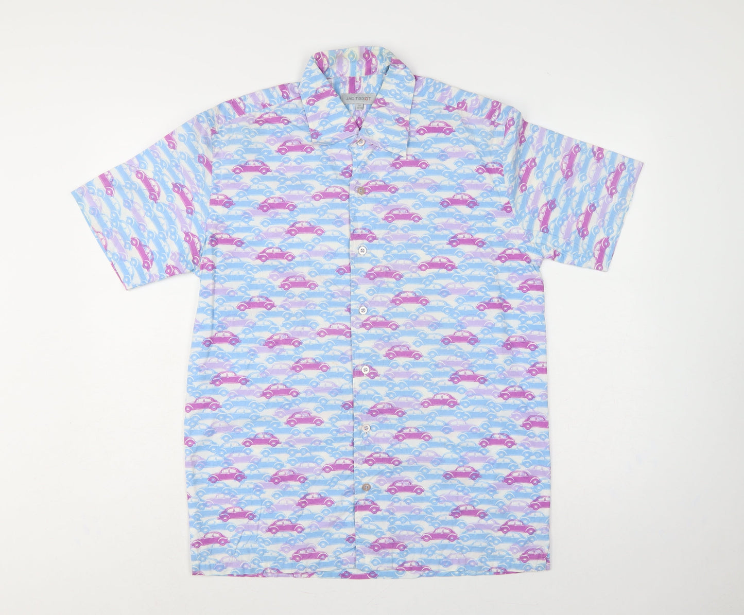 Jac Tissot Men's Multicoloured M Car Print Cotton Short Sleeve Shirt
