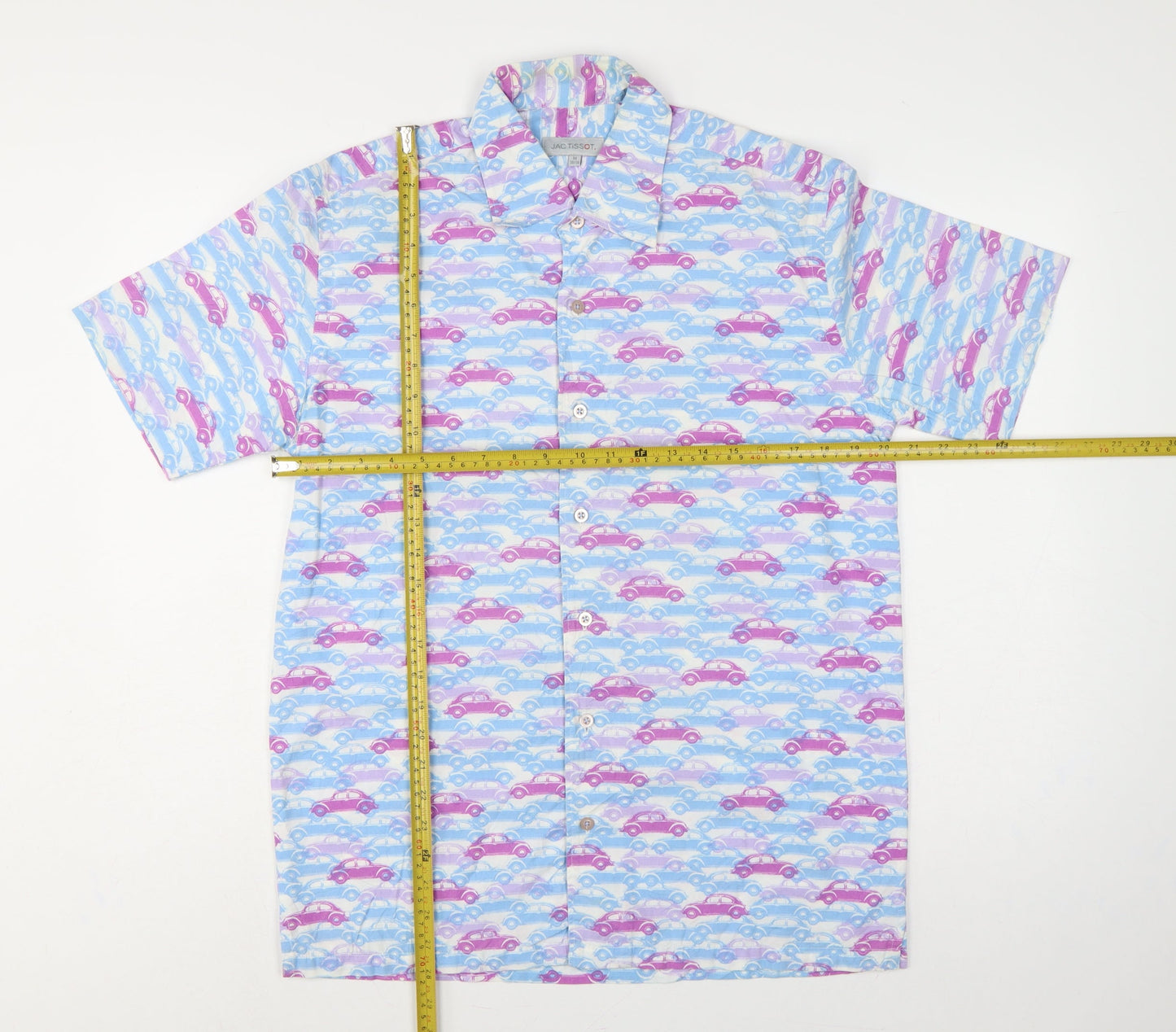 Jac Tissot Men's Multicoloured M Car Print Cotton Short Sleeve Shirt