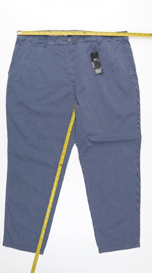 Marks & Spencer Women’s Blue Striped Size 20 Tapered Chino Trousers
