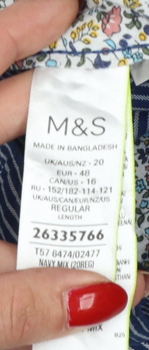 Marks & Spencer Women’s Blue Striped Size 20 Tapered Chino Trousers