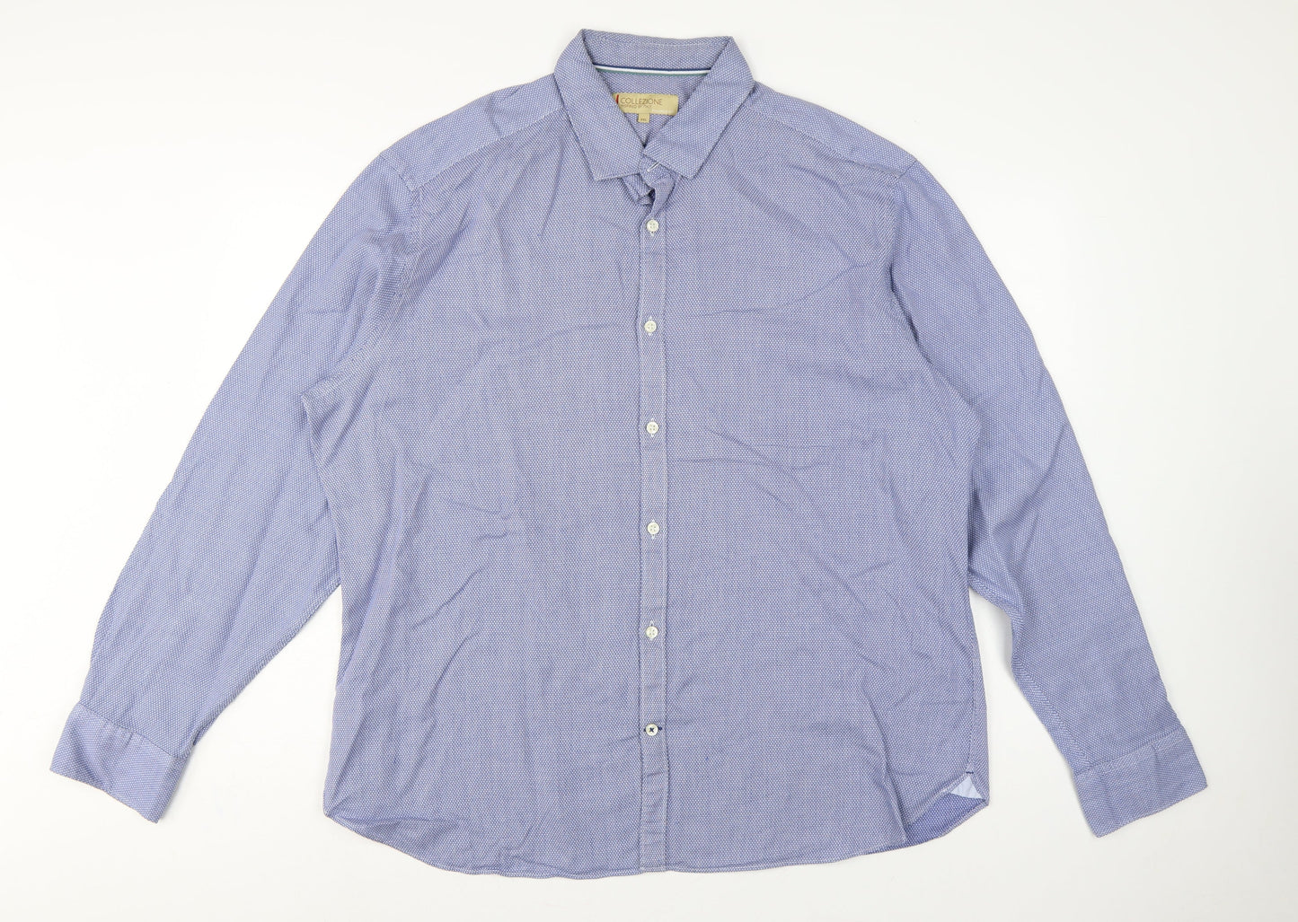 M&S Collezione Men Blue Geometric Cotton Slim Fit Dress Shirt 2XL