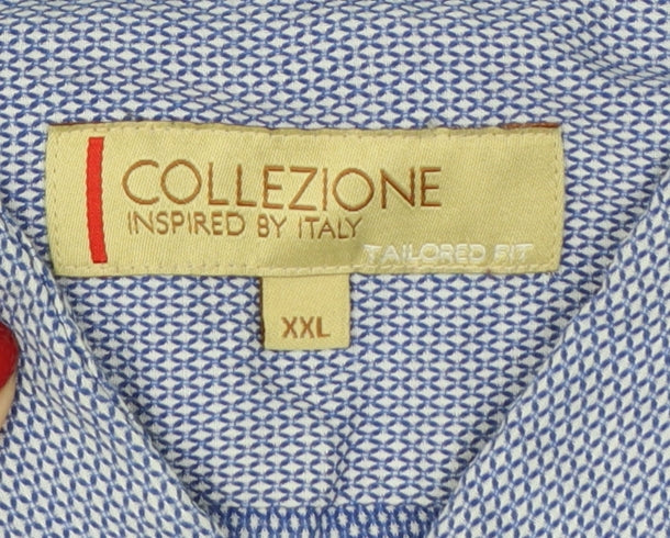 M&S Collezione Men Blue Geometric Cotton Slim Fit Dress Shirt 2XL