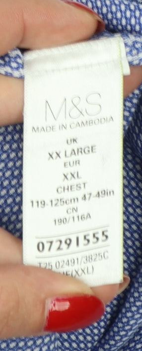 M&S Collezione Men Blue Geometric Cotton Slim Fit Dress Shirt 2XL