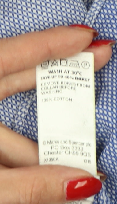 M&S Collezione Men Blue Geometric Cotton Slim Fit Dress Shirt 2XL