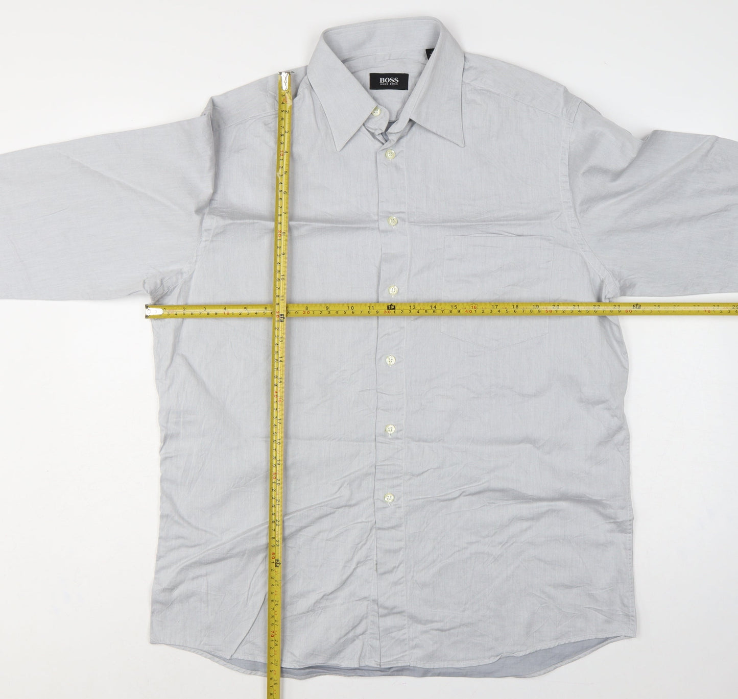 Hugo Boss Men Grey 16 Cotton Long Sleeve Button-Up Point Collar Shirt
