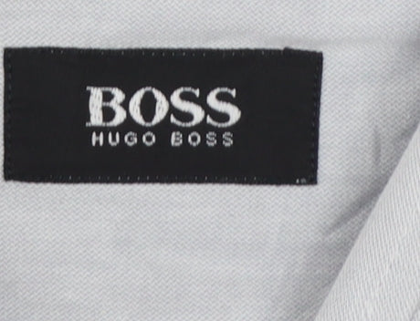 Hugo Boss Men Grey 16 Cotton Long Sleeve Button-Up Point Collar Shirt