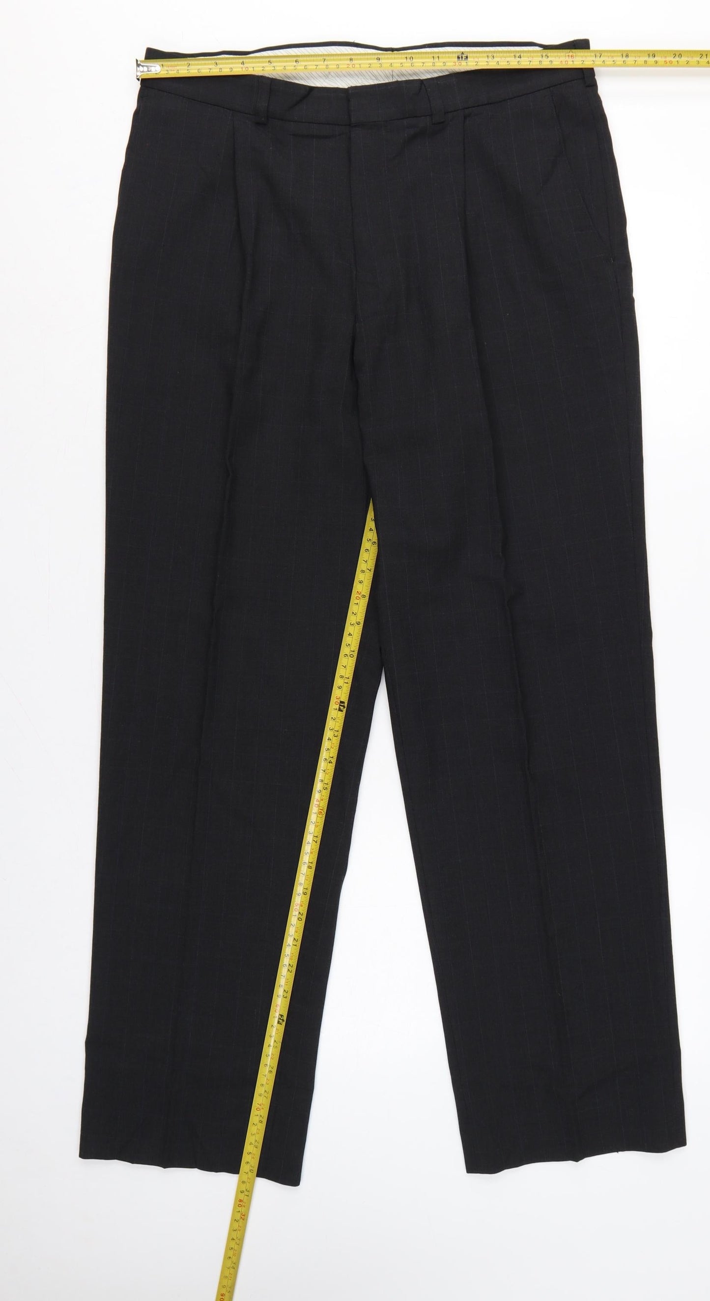 Marks and Spencer Men Charcoal Pinstripe Pleated Trousers W34 L31