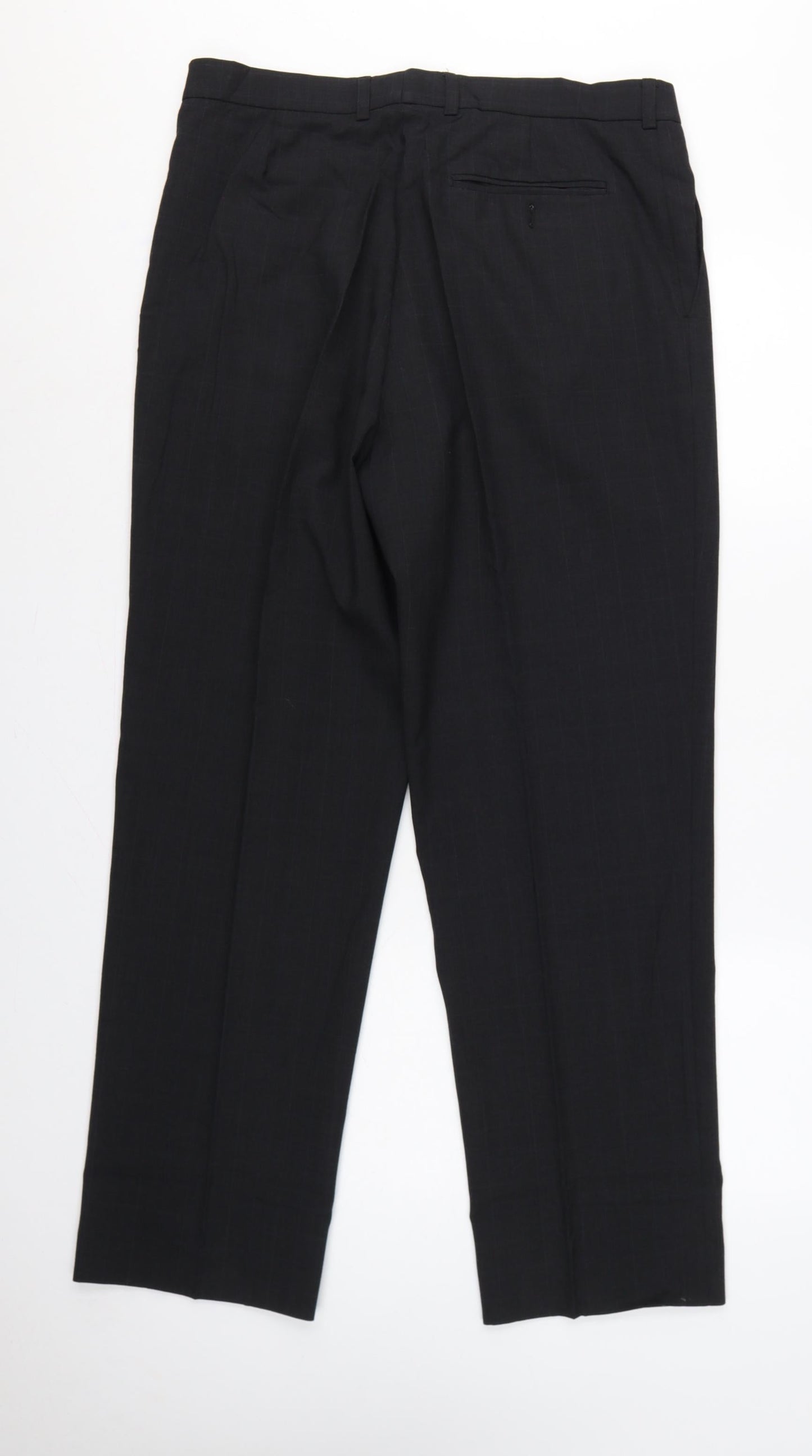 Marks and Spencer Men Charcoal Pinstripe Pleated Trousers W34 L31