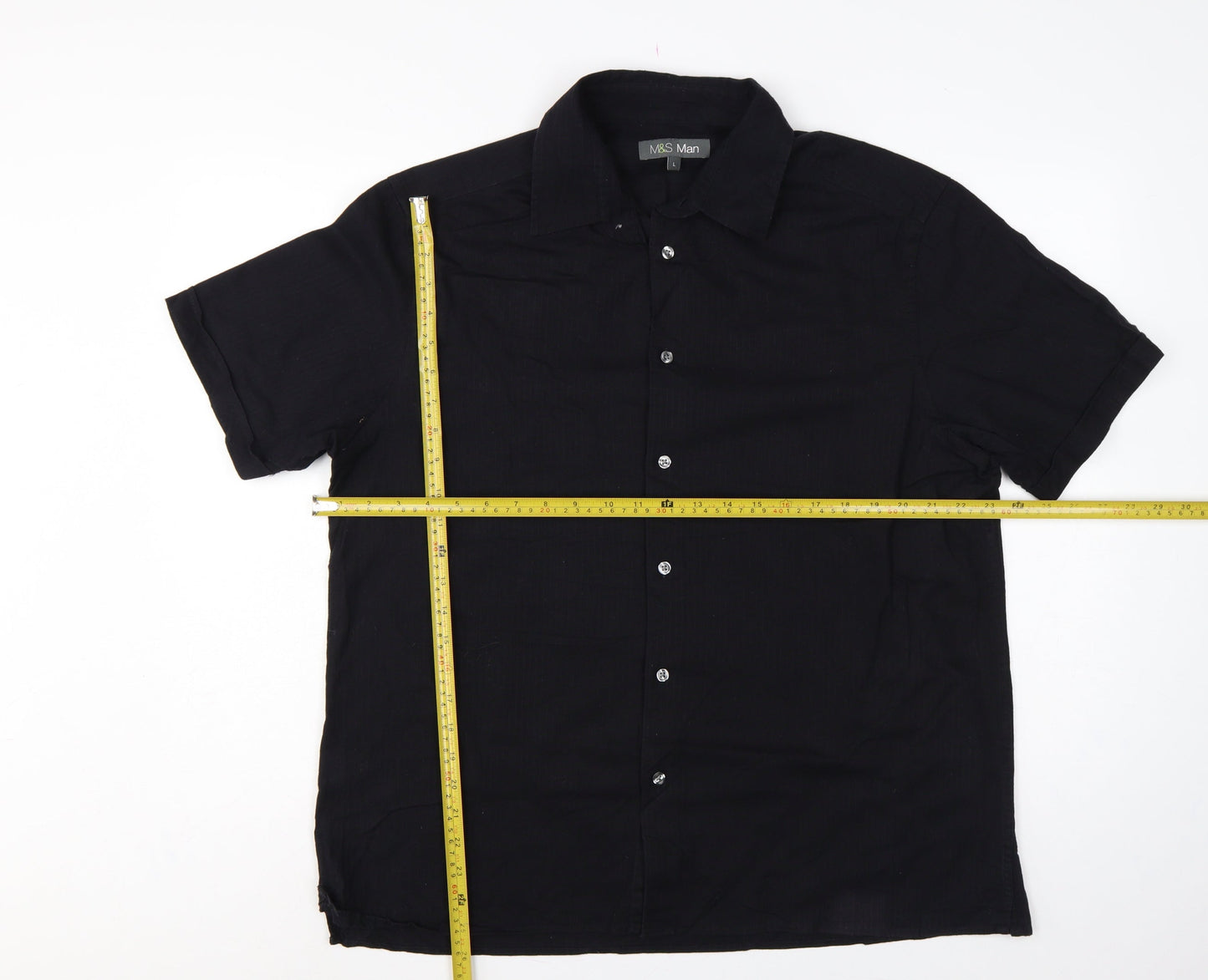 Marks & Spencer Men Black Linen Cotton Short Sleeve Shirt L 41-43