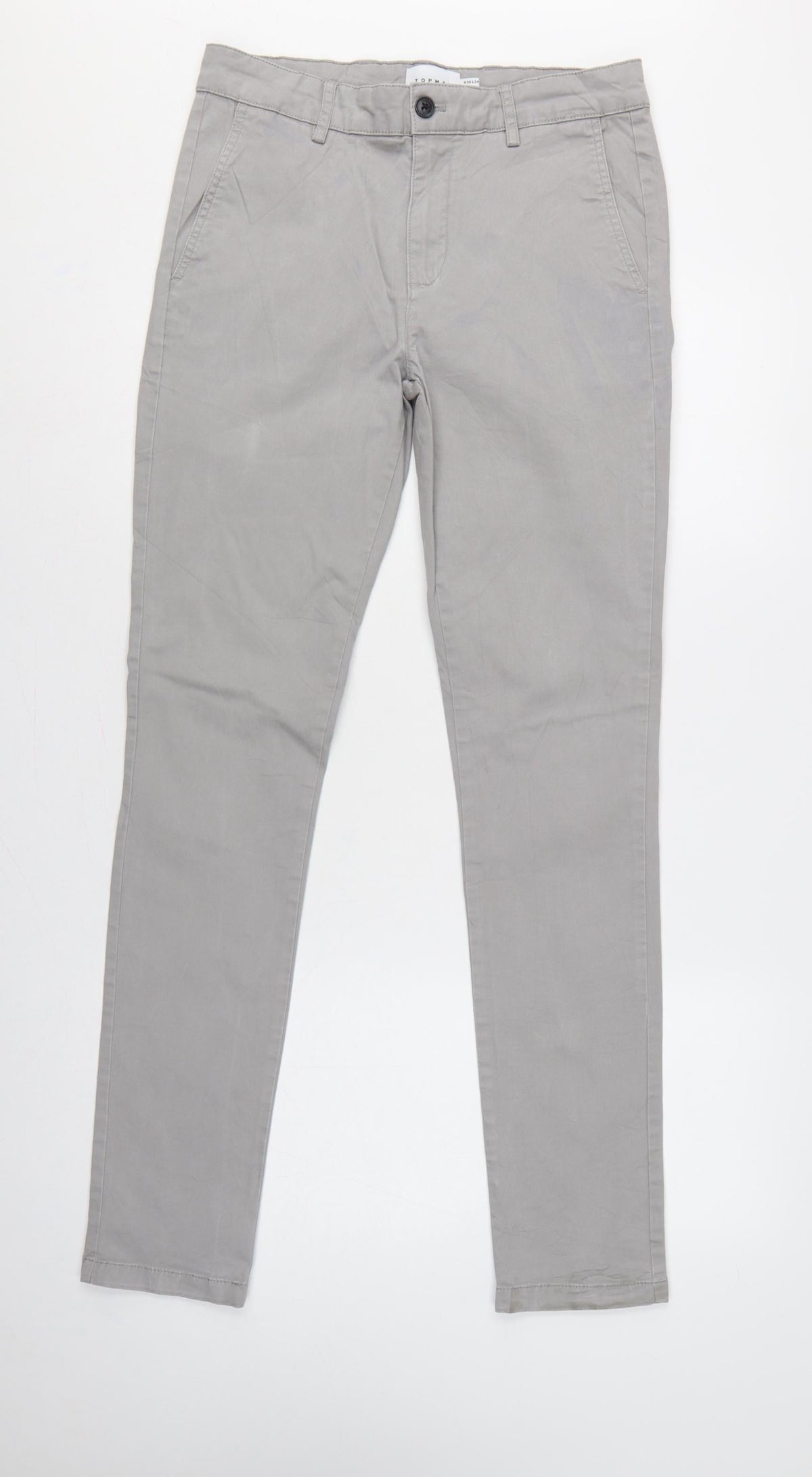 Back view of Topman Men’s Grey W30 L34 Slim Skinny Chino Jeans Zip Fly