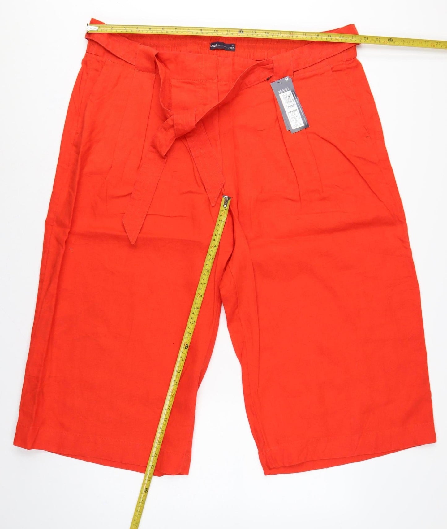 Marks & Spencer Women Orange UK 24 Linen Cropped Wide-Leg Trousers