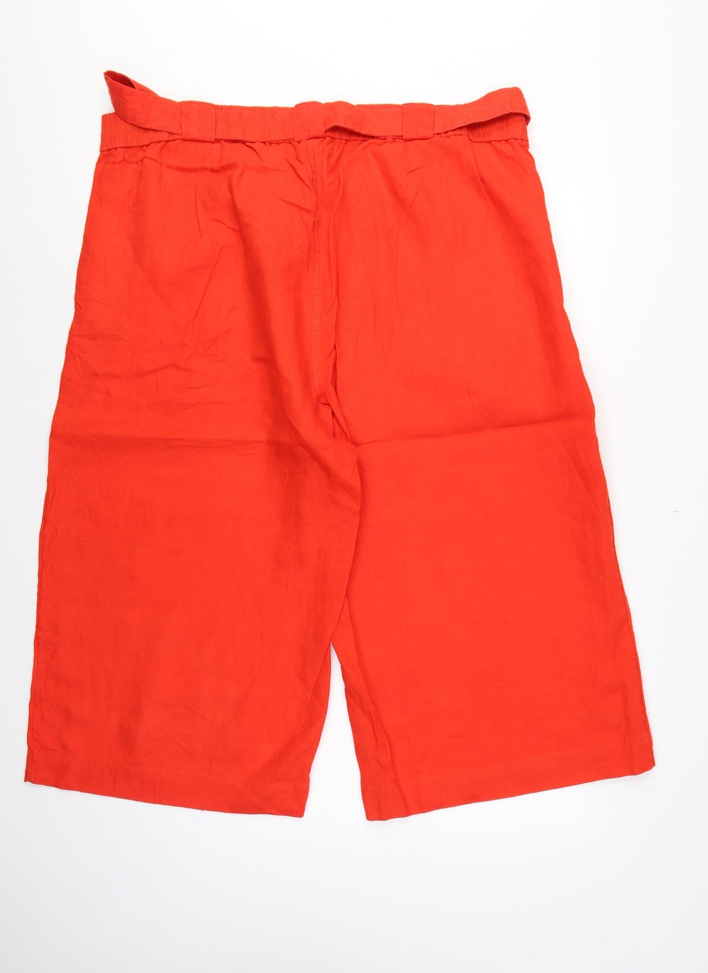 Marks & Spencer Women Orange UK 24 Linen Cropped Wide-Leg Trousers