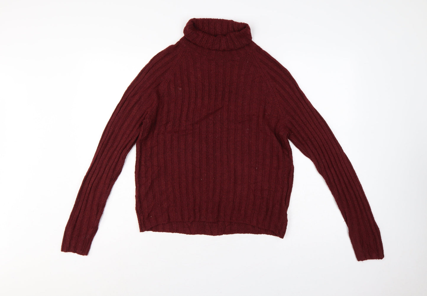 Monki Women Red Ribbed Roll Neck Jumper UK 12 Long Sleeve Knit