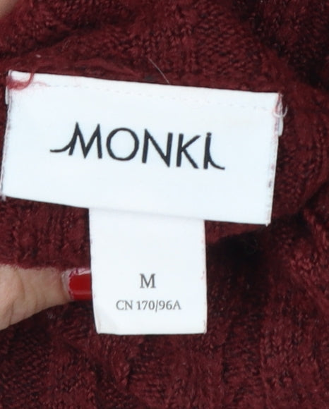 Monki Women Red Ribbed Roll Neck Jumper UK 12 Long Sleeve Knit