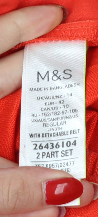 Marks and Spencer Women Orange UK 14 Wide Leg Cropped Linen Trousers Belt