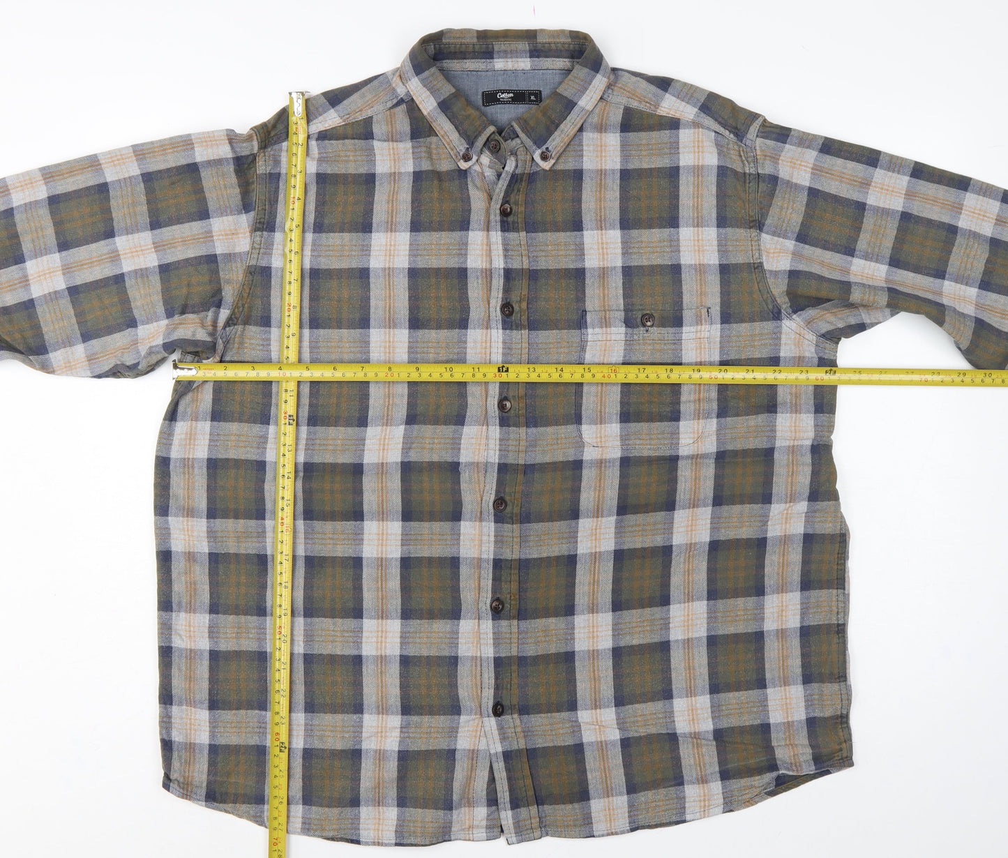 Cotton Traders Men Green Check Button-Down Long Sleeve Shirt XL