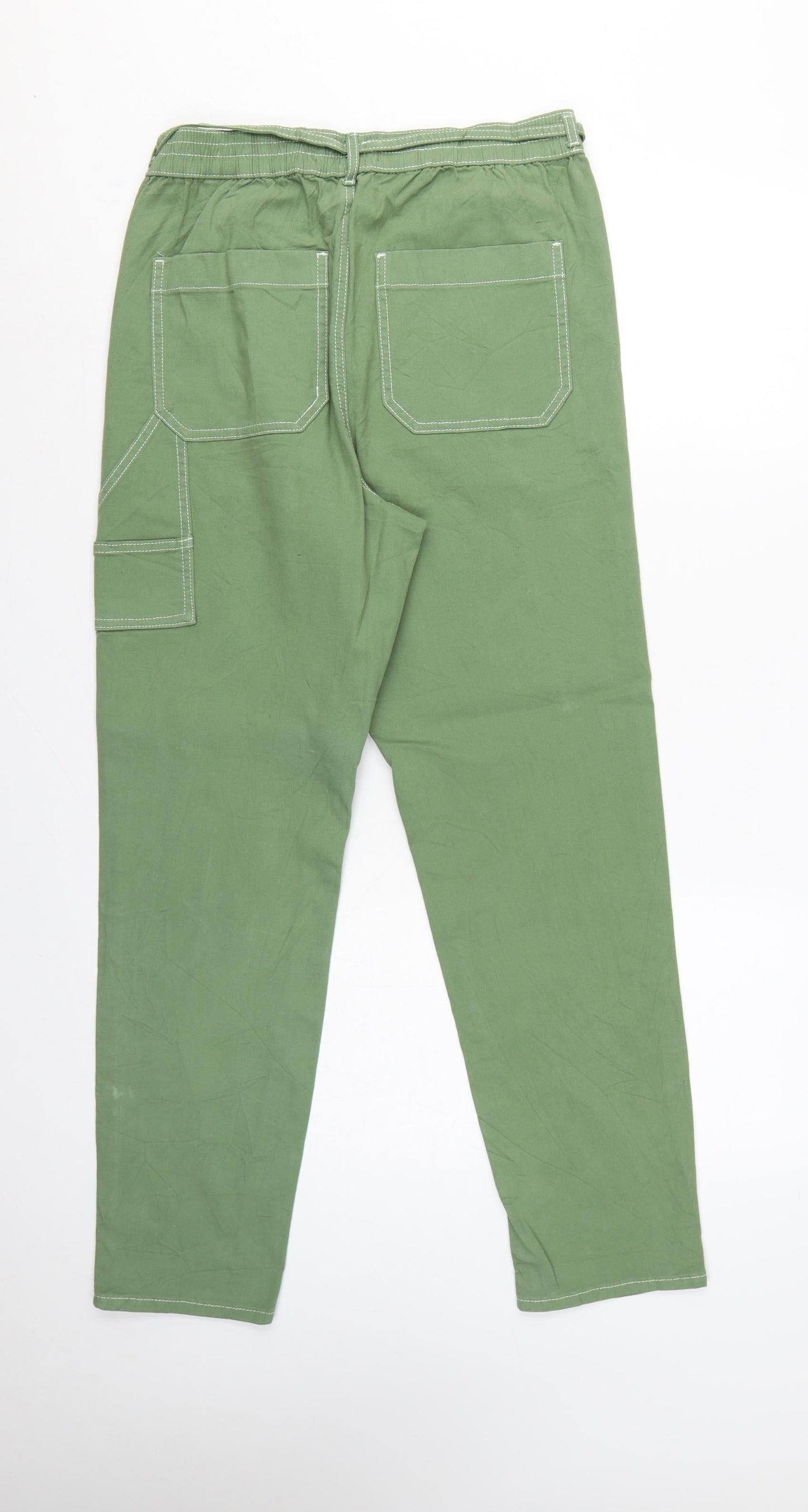 Marks and Spencer Women Green UK 10 Cargo Tapered Belted Trousers