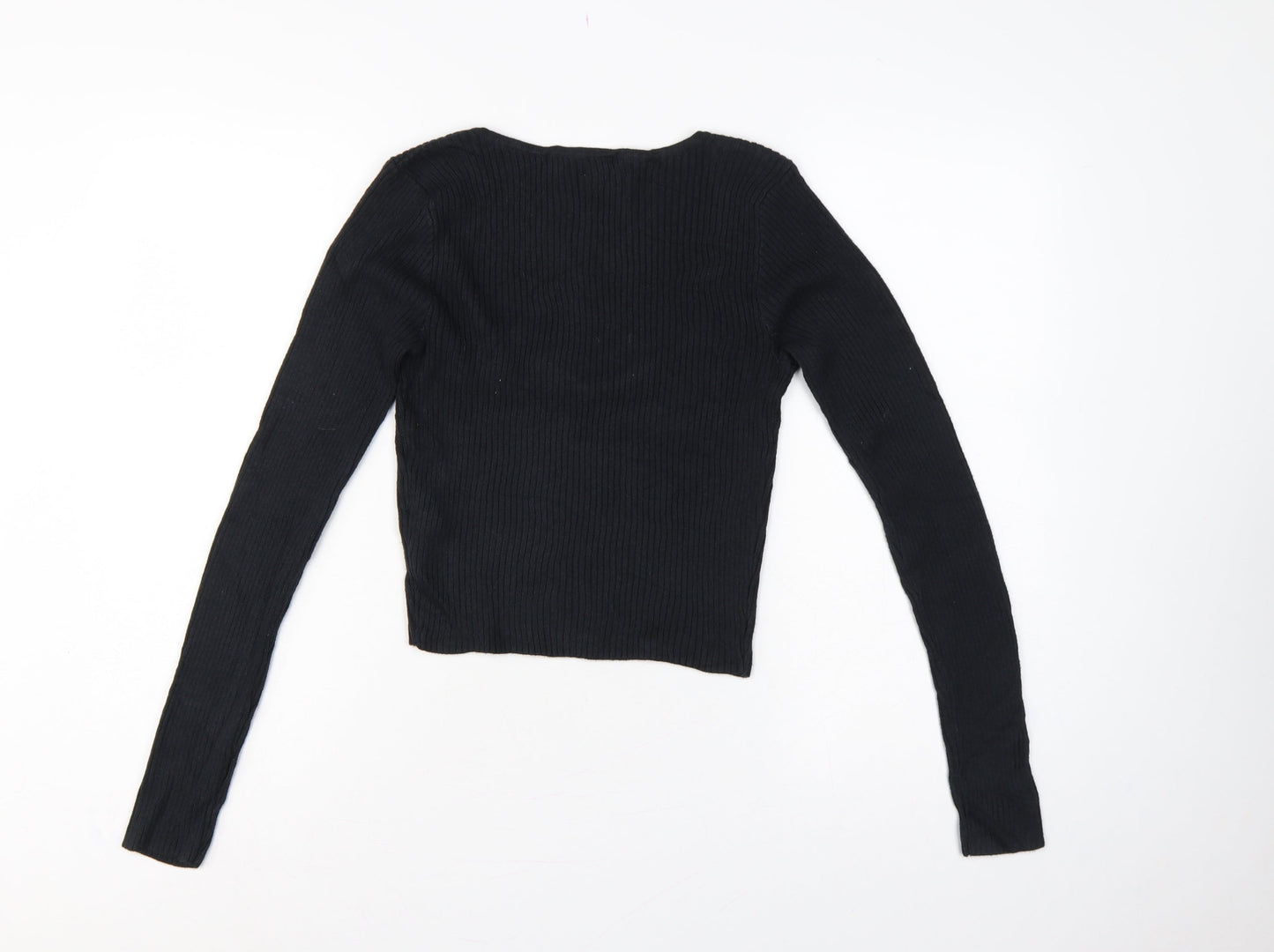 Hollister Women Black M Square Neck Rib Knit Slim Pullover Jumper