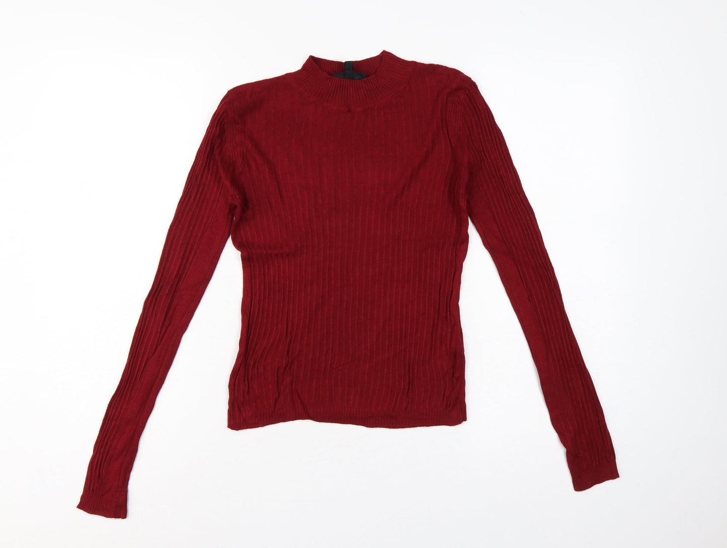 Topshop Women Red UK 8 Ribbed Mock Neck Slim Pullover Jumper