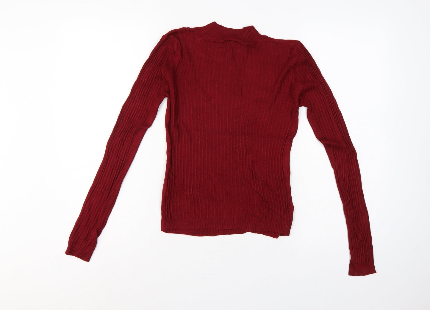Topshop Women Red UK 8 Ribbed Mock Neck Slim Pullover Jumper