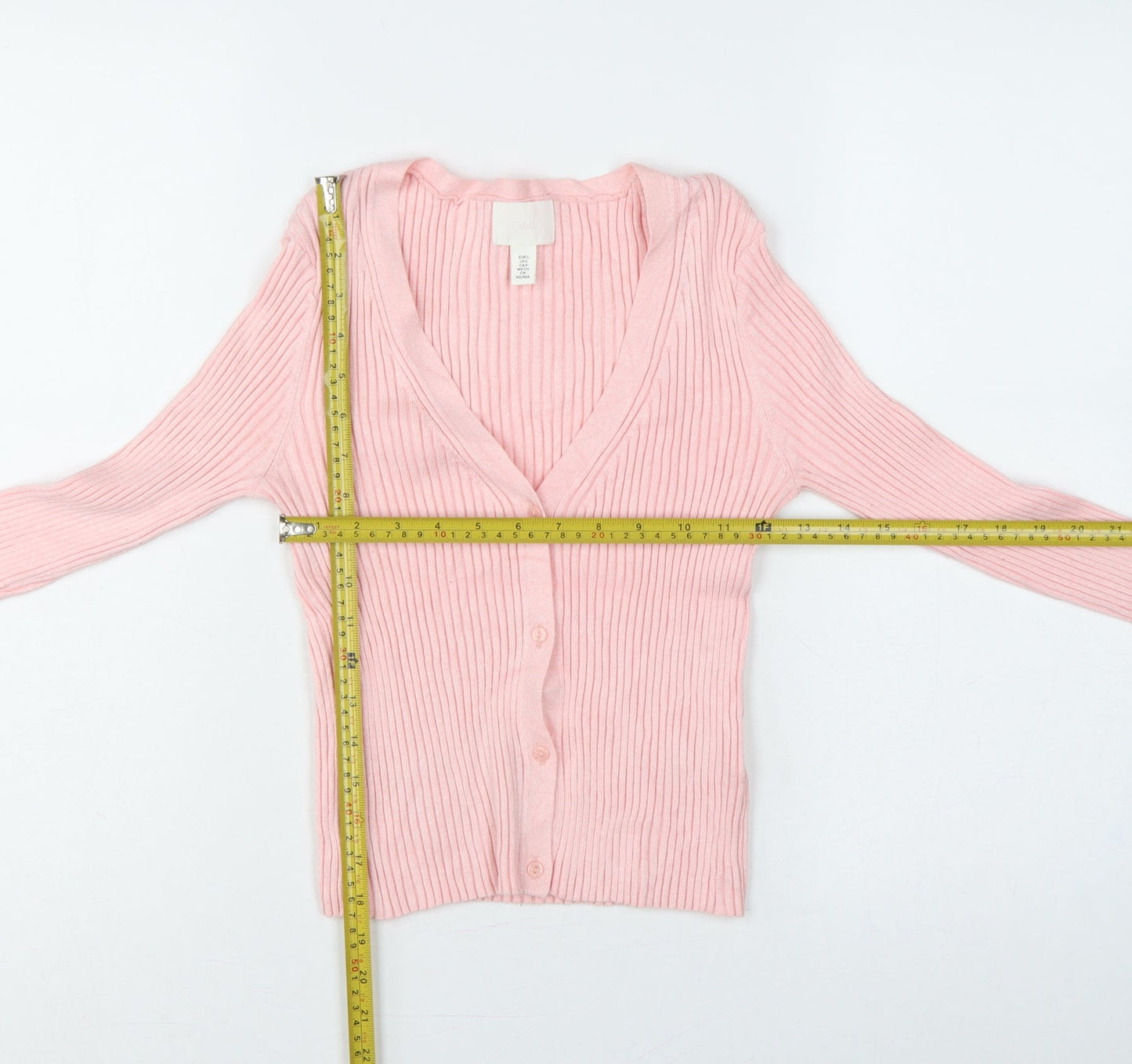 H&M Women Pink Size 8 Rib Knit V-Neck Button Cardigan
